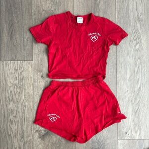 Gymshark Red Heart Embroidered T-Shirt and Shorts Set